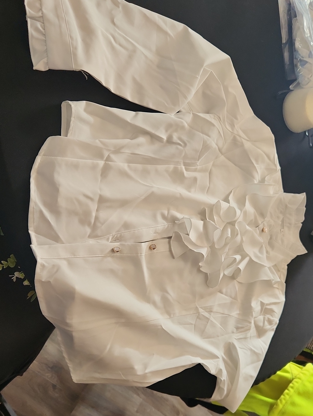 White Ruffled Front Button Blouse